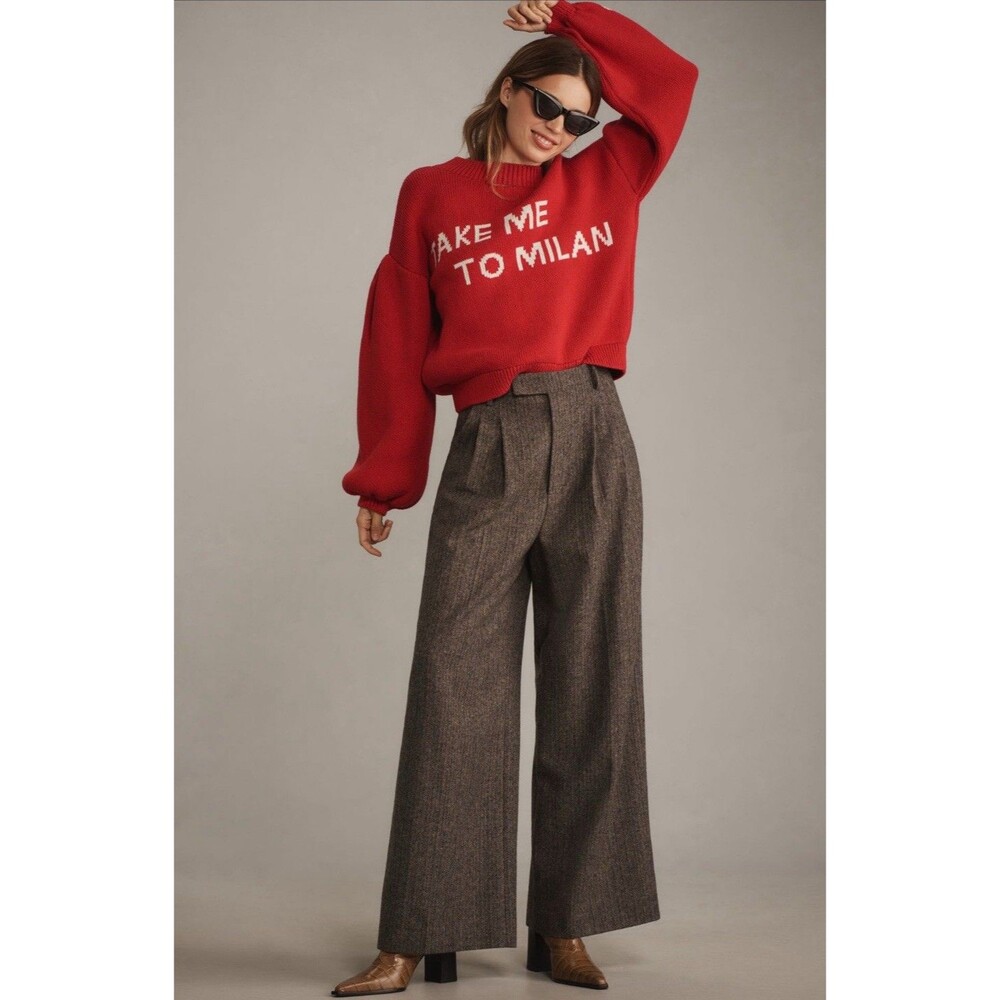 Anthropologie Maeve Sweater Red Women Graphic City Holiday Boho Size XXS NWT